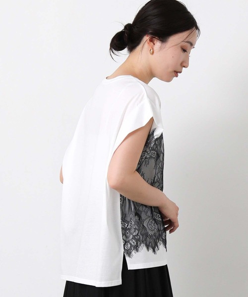 Gready Brilliant(グレディブリリアン)の「レースドッキングフレンチスリーブ(Tシャツ/カットソー・レディース・チャコールグレー/オフホワイト・FREE)」の10枚目の写真
