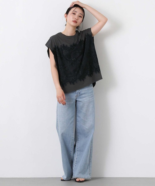 Gready Brilliant(グレディブリリアン)の「レースドッキングフレンチスリーブ(Tシャツ/カットソー・レディース・チャコールグレー/オフホワイト・FREE)」の13枚目の写真