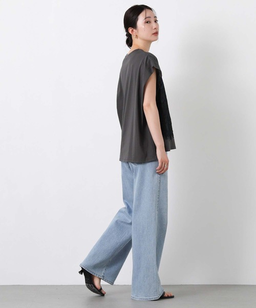 Gready Brilliant(グレディブリリアン)の「レースドッキングフレンチスリーブ(Tシャツ/カットソー・レディース・チャコールグレー/オフホワイト・FREE)」の14枚目の写真