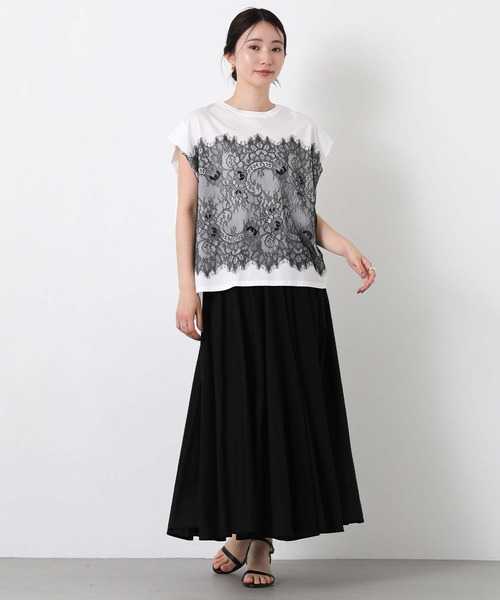 Gready Brilliant(グレディブリリアン)の「レースドッキングフレンチスリーブ(Tシャツ/カットソー・レディース・チャコールグレー/オフホワイト・FREE)」の5枚目の写真