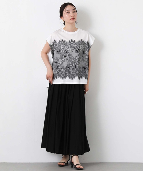 Gready Brilliant(グレディブリリアン)の「レースドッキングフレンチスリーブ(Tシャツ/カットソー・レディース・チャコールグレー/オフホワイト・FREE)」の8枚目の写真