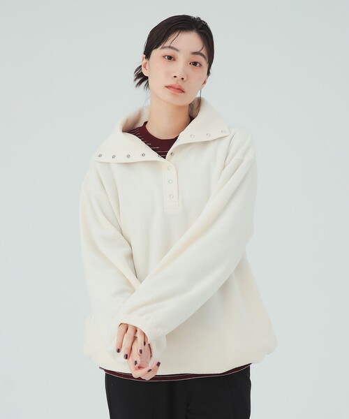 BEAMS HEART（ビームスハート）の「ハーフスナップ スウェット ワンピース（ワンピース・レディース・グレー/オフホワイト/チャコールグレー・FREE）」の2枚目の写真