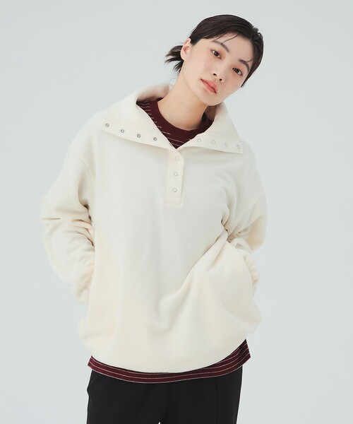BEAMS HEART（ビームスハート）の「ハーフスナップ スウェット ワンピース（ワンピース・レディース・グレー/オフホワイト/チャコールグレー・FREE）」の6枚目の写真