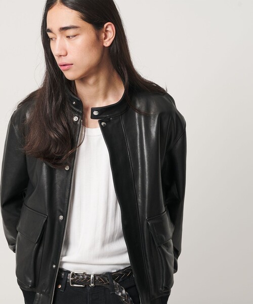 MONKEY TIME(モンキータイム)の「シープ レザー リブ ジャケット(ブルゾン・メンズ・ブラック・S/M/L/XL)」の4枚目の写真