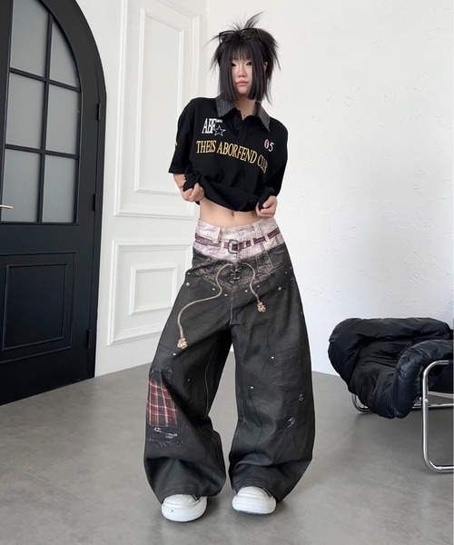 GEMEDA（ジェメダ）の「Y2kプリントデニムパンツ（デニムパンツ・レディース・ベージュ/ダークグレー・M/S）」の15枚目の写真