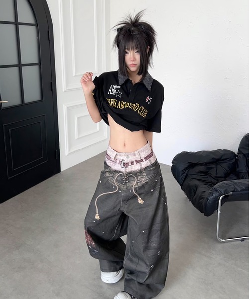 GEMEDA（ジェメダ）の「Y2kプリントデニムパンツ（デニムパンツ・レディース・ベージュ/ダークグレー・M/S）」の16枚目の写真