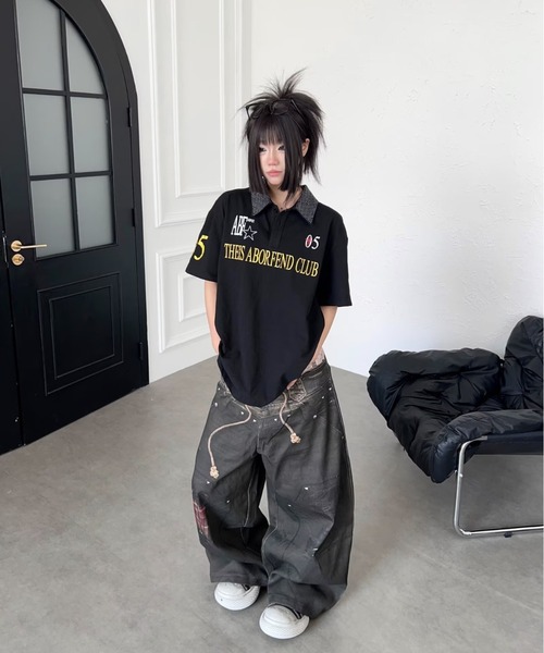 GEMEDA（ジェメダ）の「Y2kプリントデニムパンツ（デニムパンツ・レディース・ベージュ/ダークグレー・M/S）」の17枚目の写真