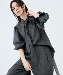 《セットアップ対応》ウォッシャブルバイオツイルボウタイブラウス