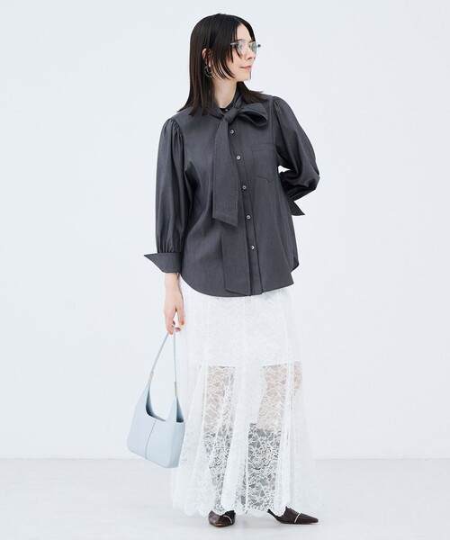 NOLLEY’S Sophi(ノーリーズソフィ)の「《セットアップ対応》ウォッシャブルバイオツイルボウタイブラウス(シャツ/ブラウス・レディース・チャコールグレー/ベビーピンク・38/36)」の12枚目の写真