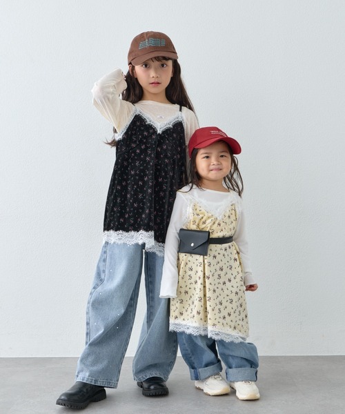 CIAOPANIC TYPY(チャオパニックティピー)の「【KIDS・ZOZO限定】フラワープリントレースベロアアシメキャミチュニック(チュニック・キッズ・ブラック/ブラウン/アイボリー・150/130/110)」の1枚目の写真