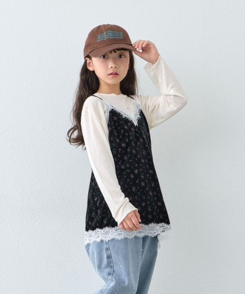 CIAOPANIC TYPY(チャオパニックティピー)の「【KIDS・ZOZO限定】フラワープリントレースベロアアシメキャミチュニック(チュニック・キッズ・ブラック/ブラウン/アイボリー・150/130/110)」の2枚目の写真