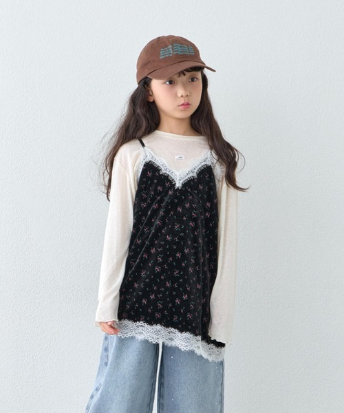 CIAOPANIC TYPY(チャオパニックティピー)の「【KIDS・ZOZO限定】フラワープリントレースベロアアシメキャミチュニック(チュニック・キッズ・ブラック/ブラウン/アイボリー・150/130/110)」の4枚目の写真