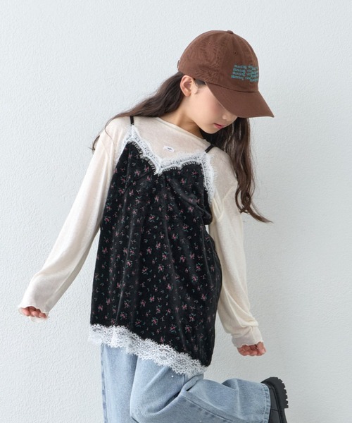 CIAOPANIC TYPY(チャオパニックティピー)の「【KIDS・ZOZO限定】フラワープリントレースベロアアシメキャミチュニック(チュニック・キッズ・ブラック/ブラウン/アイボリー・150/130/110)」の5枚目の写真