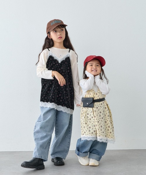CIAOPANIC TYPY(チャオパニックティピー)の「【KIDS・ZOZO限定】フラワープリントレースベロアアシメキャミチュニック(チュニック・キッズ・ブラック/ブラウン/アイボリー・150/130/110)」の6枚目の写真