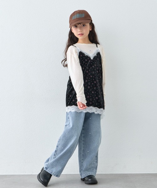 CIAOPANIC TYPY(チャオパニックティピー)の「【KIDS・ZOZO限定】フラワープリントレースベロアアシメキャミチュニック(チュニック・キッズ・ブラック/ブラウン/アイボリー・150/130/110)」の11枚目の写真