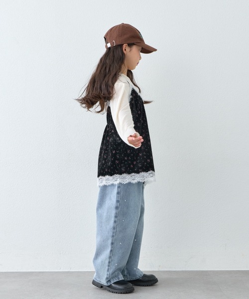 CIAOPANIC TYPY(チャオパニックティピー)の「【KIDS・ZOZO限定】フラワープリントレースベロアアシメキャミチュニック(チュニック・キッズ・ブラック/ブラウン/アイボリー・150/130/110)」の12枚目の写真