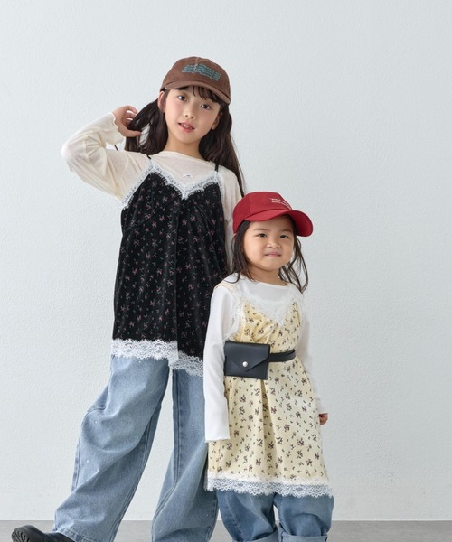 CIAOPANIC TYPY(チャオパニックティピー)の「【KIDS・ZOZO限定】フラワープリントレースベロアアシメキャミチュニック(チュニック・キッズ・ブラック/ブラウン/アイボリー・150/130/110)」の14枚目の写真