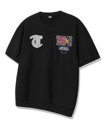 ワッペンヘンリーネックグラフィック半袖Tシャツ_ブラック
