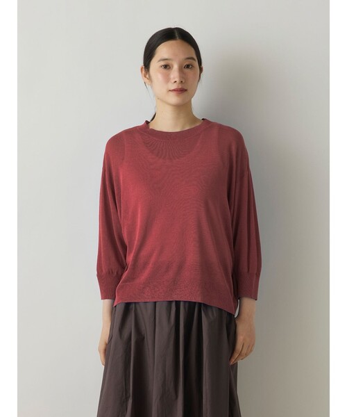 MidiUmi(ミディウミ)の「MidiUmi シアーニットプルオーバー(ニット/セーター・レディース・チャコールグレー/ベージュ/オレンジ・FREE)」の3枚目の写真
