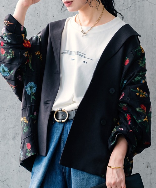antiqua(アンティカ)の「花柄 刺繍 テーラードジャケット(テーラードジャケット・レディース・ブラック/ホワイト・ONESIZE)」の13枚目の写真