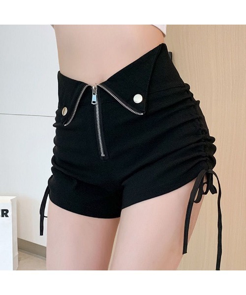 nonomi(ノノミ)の「フロントジップ サイドギャザー ハイウエスト ショートパンツ(その他パンツ・レディース・ブラック・S/L/M)」の1枚目の写真