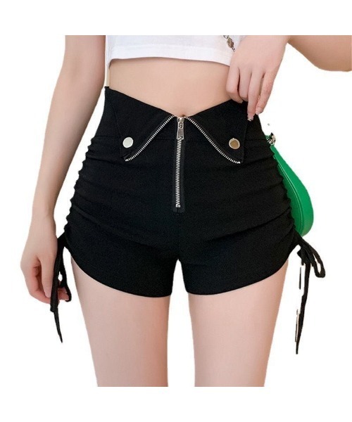 nonomi(ノノミ)の「フロントジップ サイドギャザー ハイウエスト ショートパンツ(その他パンツ・レディース・ブラック・S/L/M)」の2枚目の写真
