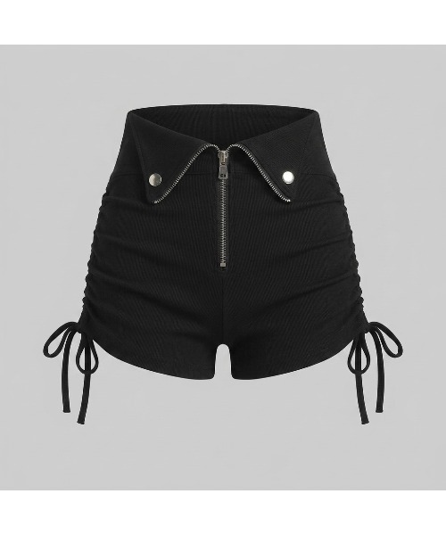 nonomi(ノノミ)の「フロントジップ サイドギャザー ハイウエスト ショートパンツ(その他パンツ・レディース・ブラック・S/L/M)」の4枚目の写真