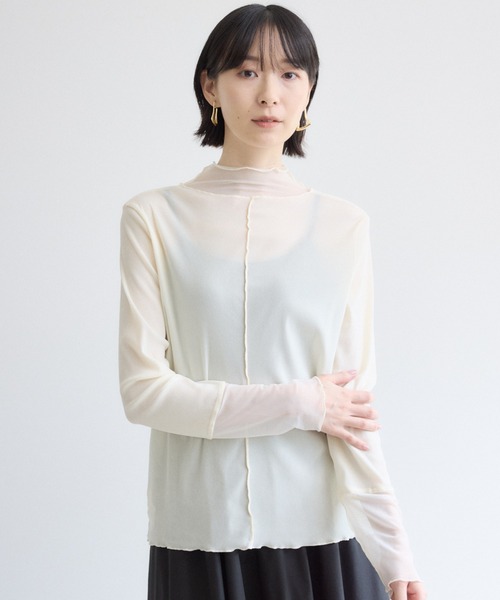 Paradise Picnic(パラダイスピクニック)の「裾シアーハイネックベロアトップス(Tシャツ/カットソー・レディース・ブラウン/ブラック/ホワイト・FREE)」の2枚目の写真
