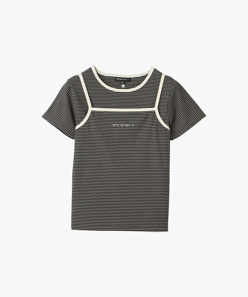 To b. by agnes b.(トゥービーバイアニエスベー)の「ボーダー キャミソール&Tシャツ(Tシャツ/カットソー・レディース・ブラック・38/40)」の2枚目の写真