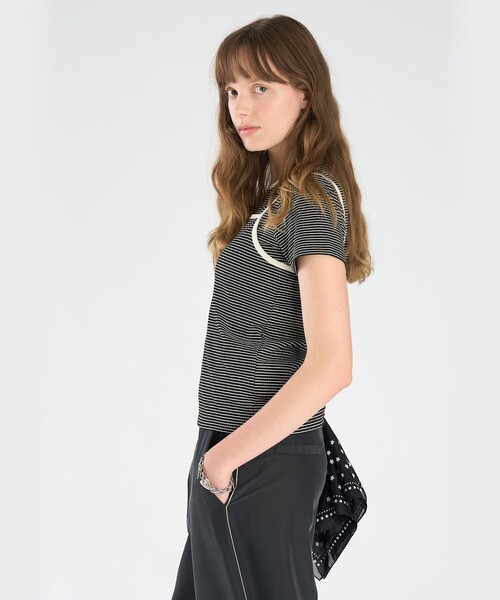 To b. by agnes b.(トゥービーバイアニエスベー)の「ボーダー キャミソール&Tシャツ(Tシャツ/カットソー・レディース・ブラック・38/40)」の3枚目の写真