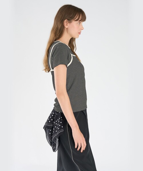 To b. by agnes b.(トゥービーバイアニエスベー)の「ボーダー キャミソール&Tシャツ(Tシャツ/カットソー・レディース・ブラック・38/40)」の5枚目の写真