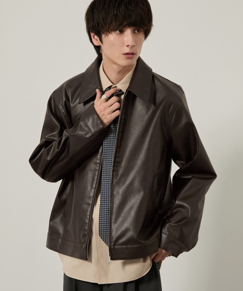 EMMA CLOTHES(エマクローズ)の「合皮ジップアップブルゾン(ブルゾン・メンズ・ダークブラウン/ブラック・M/L/S)」の2枚目の写真