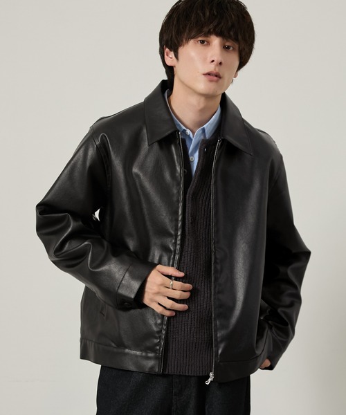 EMMA CLOTHES(エマクローズ)の「合皮ジップアップブルゾン(ブルゾン・メンズ・ダークブラウン/ブラック・M/L/S)」の1枚目の写真