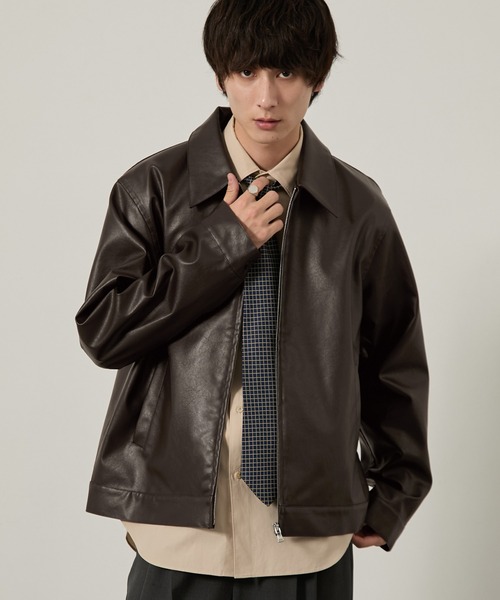 EMMA CLOTHES(エマクローズ)の「合皮ジップアップブルゾン(ブルゾン・メンズ・ダークブラウン/ブラック・M/L/S)」の6枚目の写真