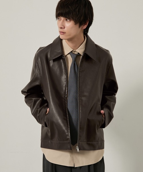 EMMA CLOTHES(エマクローズ)の「合皮ジップアップブルゾン(ブルゾン・メンズ・ダークブラウン/ブラック・M/L/S)」の7枚目の写真