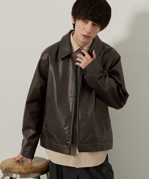 EMMA CLOTHES(エマクローズ)の「合皮ジップアップブルゾン(ブルゾン・メンズ・ダークブラウン/ブラック・M/L/S)」の8枚目の写真