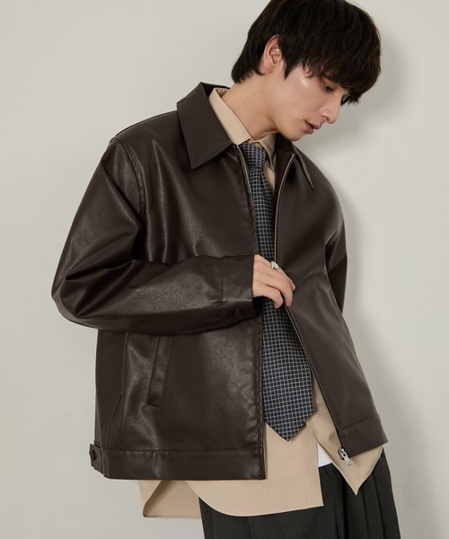 EMMA CLOTHES(エマクローズ)の「合皮ジップアップブルゾン(ブルゾン・メンズ・ダークブラウン/ブラック・M/L/S)」の10枚目の写真