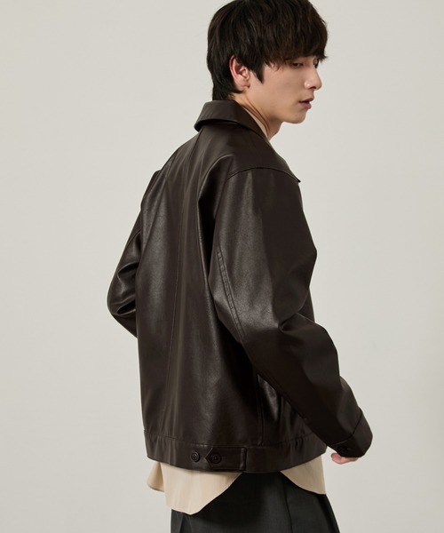 EMMA CLOTHES(エマクローズ)の「合皮ジップアップブルゾン(ブルゾン・メンズ・ダークブラウン/ブラック・M/L/S)」の12枚目の写真
