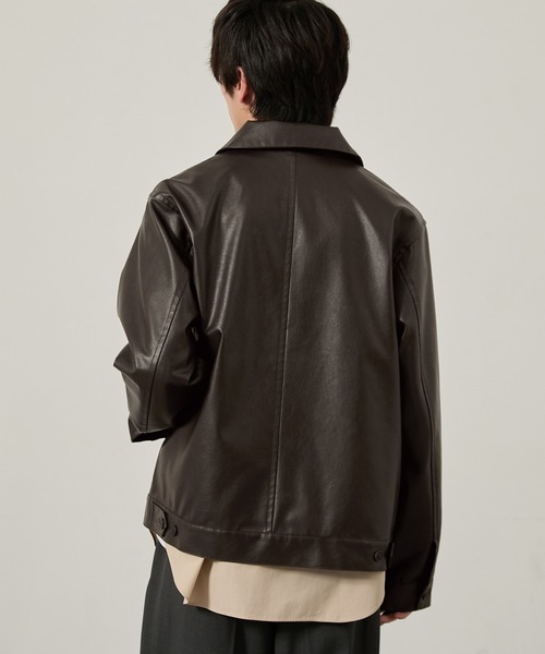 EMMA CLOTHES(エマクローズ)の「合皮ジップアップブルゾン(ブルゾン・メンズ・ダークブラウン/ブラック・M/L/S)」の13枚目の写真