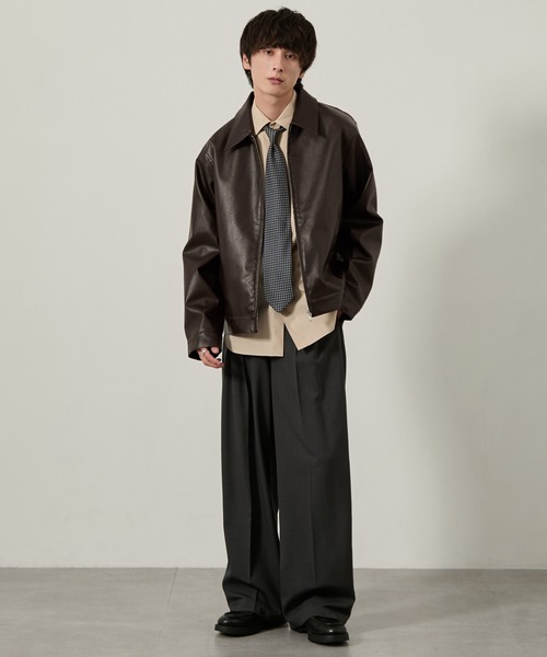 EMMA CLOTHES(エマクローズ)の「合皮ジップアップブルゾン(ブルゾン・メンズ・ダークブラウン/ブラック・M/L/S)」の14枚目の写真