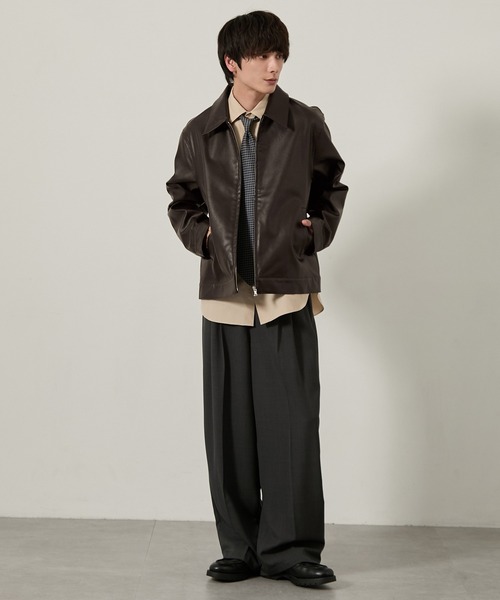 EMMA CLOTHES(エマクローズ)の「合皮ジップアップブルゾン(ブルゾン・メンズ・ダークブラウン/ブラック・M/L/S)」の15枚目の写真
