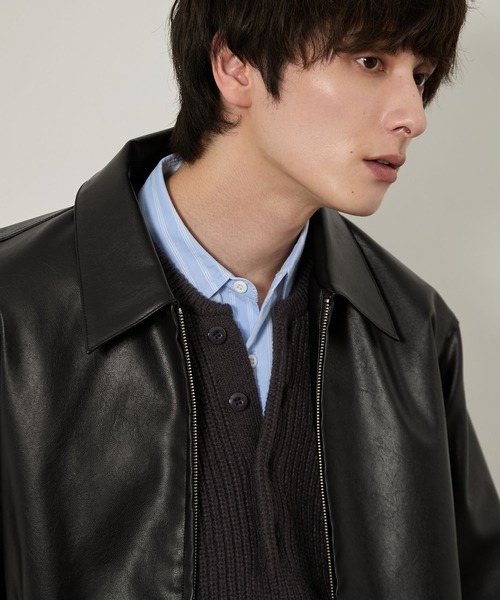 EMMA CLOTHES(エマクローズ)の「合皮ジップアップブルゾン(ブルゾン・メンズ・ダークブラウン/ブラック・M/L/S)」の3枚目の写真
