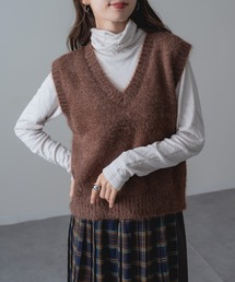 【refinedworks】ふんわり シャギー ニット Vネック ベスト