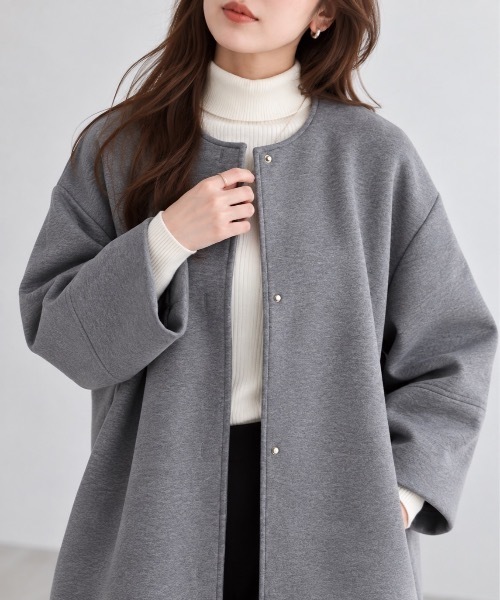 Muffiny（マフィニー）の「ダンボールニットノーカラーコート（ノーカラーコート・レディース・グレー/ネイビー/アイボリー・MEDIUM）」の2枚目の写真