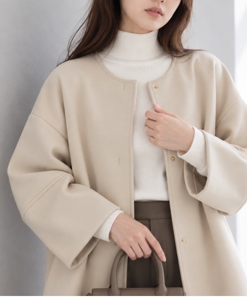Muffiny（マフィニー）の「ダンボールニットノーカラーコート（ノーカラーコート・レディース・グレー/ネイビー/アイボリー・MEDIUM）」の7枚目の写真