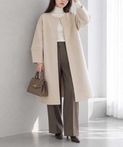 Muffiny（マフィニー）の「ダンボールニットノーカラーコート（ノーカラーコート・レディース・グレー/ネイビー/アイボリー・MEDIUM）」の12枚目の写真