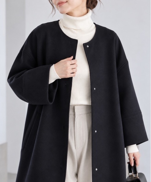 Muffiny（マフィニー）の「ダンボールニットノーカラーコート（ノーカラーコート・レディース・グレー/ネイビー/アイボリー・MEDIUM）」の5枚目の写真