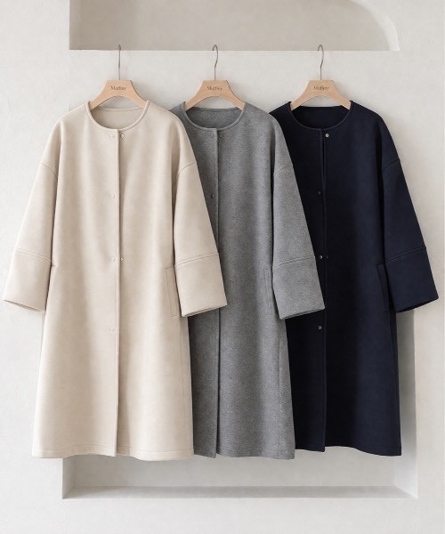 Muffiny（マフィニー）の「ダンボールニットノーカラーコート（ノーカラーコート・レディース・グレー/ネイビー/アイボリー・MEDIUM）」の6枚目の写真