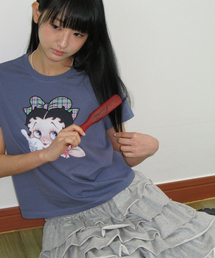BETTY BOOP RIBBON APPLIQUE CROP T SHIRT NAVY