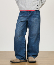 カーブドワイドデニムパンツ (WASHED INDIGO)